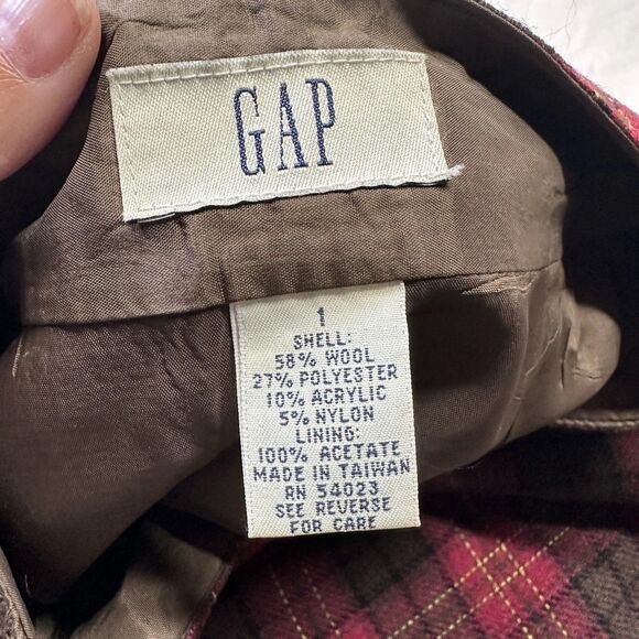 Vintage GAP Wool Blend Plaid A-Line Skirt Red Brown Tartan 90s - Sz XS/SM - Picture 4 of 4